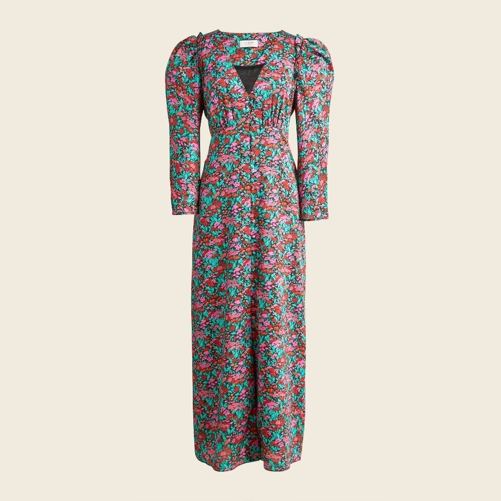 NWT J.Crew Collection Drapey Puff-Sleeve Midi in Ratti® Red Blooms Dress 8 - Picture 4 of 7
